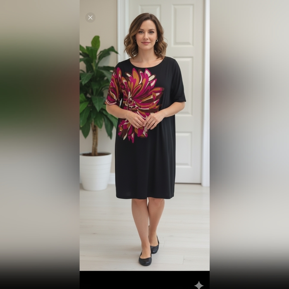 Signature by Robbie Bee Women's Lined Knee Length Floral Shift Dress Size 12